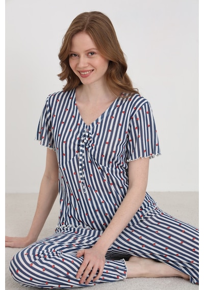 Elitol Jakarlı Viskon Bağlamalı Kadın Pijama Takımı Desenli-5