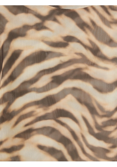Lcw Vision Ekru Bisiklet Yaka Zebra Desenli Büzgülü Bluz