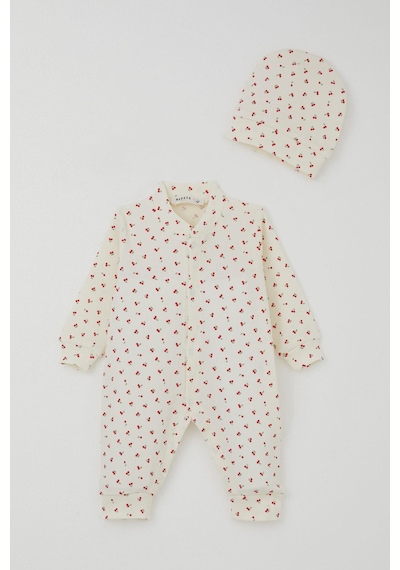 Breeze Kız Bebek Tulum Kiraz Bahçesi 0-6 Ay, Krem Krem