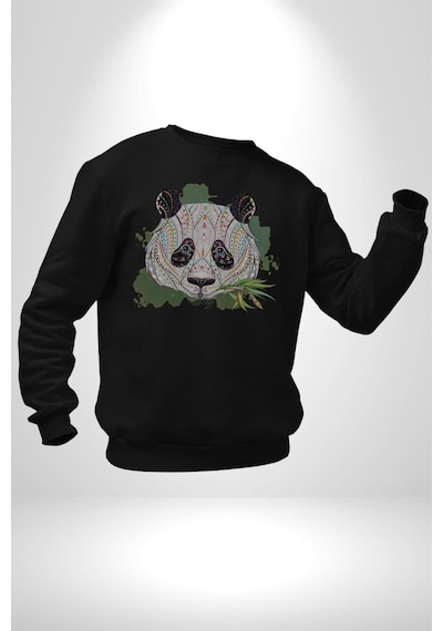 Panda Mandala Unisex Siyah Baskılı Sweatshirt Siyah