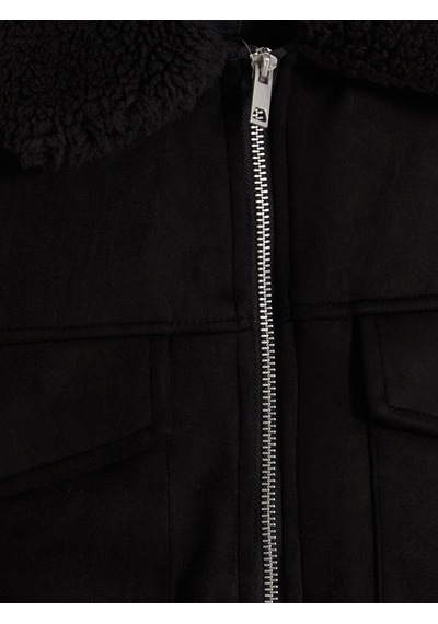 LC Waikiki Lc Waıkıkı Siyah Regular Fit Kürk Yaka Süet Erkek Mont