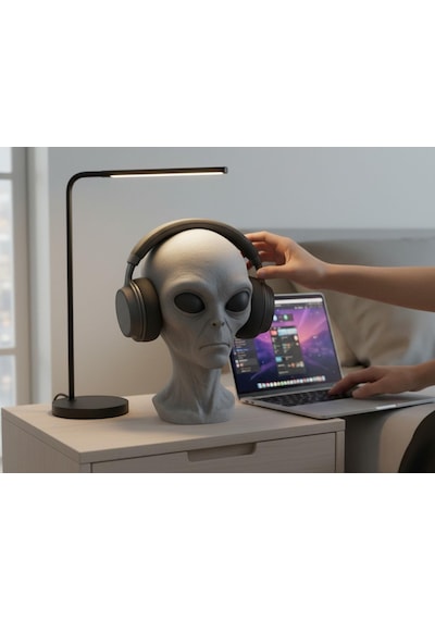 Happy3dworld Uzaylı Büst Kulaklık Standı, 3d Baskı Bilim Kurgu Masaüstü Dekor