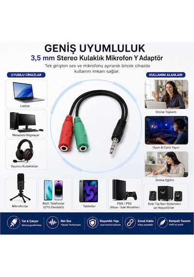 Kulaklık Ses Mikrofon Ayırıcı Dönüştürücü Çoklayıcı