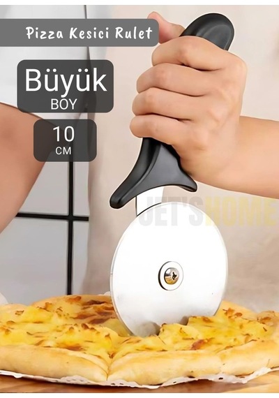 Pizza Kesici Paslanmaz Börek Kesici Çelik Pizza Bıçağı Tatlı Kesici Büyük Boy Çap 10 Cm Siyah