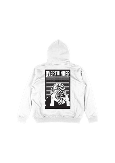 Startmore Adrift Overthinker Beyaz Oversize Unisex Kapüşonlu Sweatshirt Hoodie Beyaz
