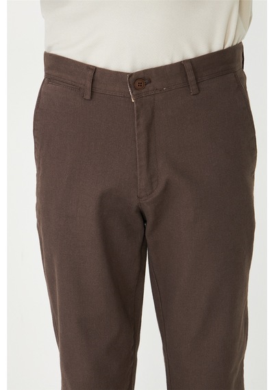 Kahverengi Dokulu Modern Klasik Pantolon VİZON