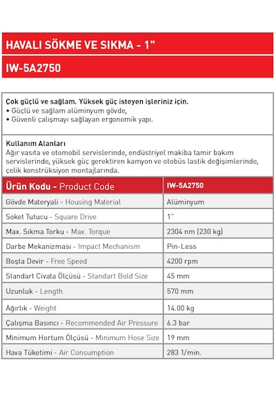 Sappower Iw-5A2750 Havalı Somun Sökme Uzun 1"