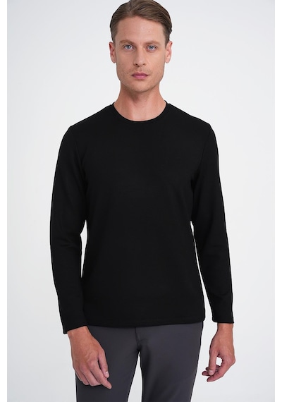 Efor Comfort Fit Bisiklet Yaka Uzun Kol Casual Siyah Tişört Ts 892 Siyah