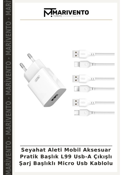 Seyahat Aleti Mobil Aksesuar Pratik Başlık L99 Usb-a Çıkışlı Şarj Başlıklı Micro Usb Kablolu