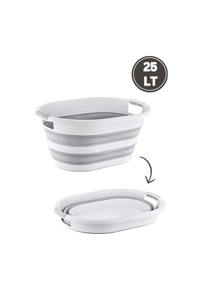 Flora 25 Litre Katlanır Sepet, Akordiyon Katlanır Çamaşır Selesi Oyuncak Kutusu Organizer 25lt Beyaz - Gri