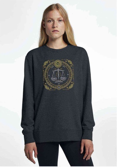 Burç Terazi Libra Baskılı Füme Antrasit Kadın Sweatshirt