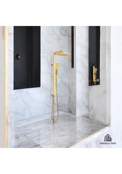 İsaoğlu Yapı Gold Duş Sistemi Kare Premium Banyo Bataryası Dahil Gold Yağmurlama Gold