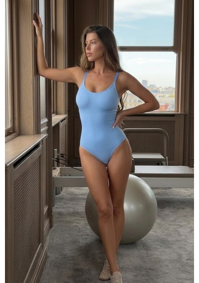 Kadın Slip Elastanlı Vücut Uyumlu Mavi Body