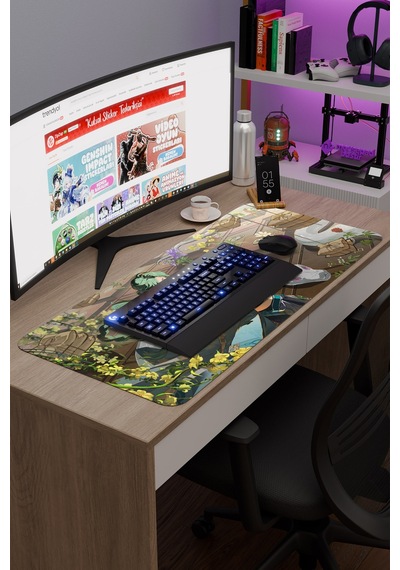 Baizhu Genshin Impact Anime Gacha V4 - 90x40 Xxl Gaming Mouse Pad Fare Altlığı