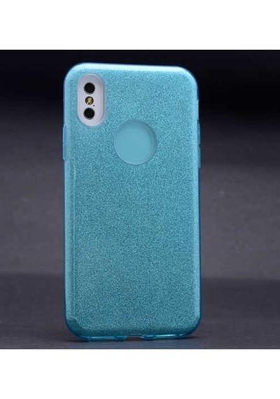 Noktaks - İphone X Uyumlu Kılıf Koruyucu Simli Shining Silikon - Mavi - T3475