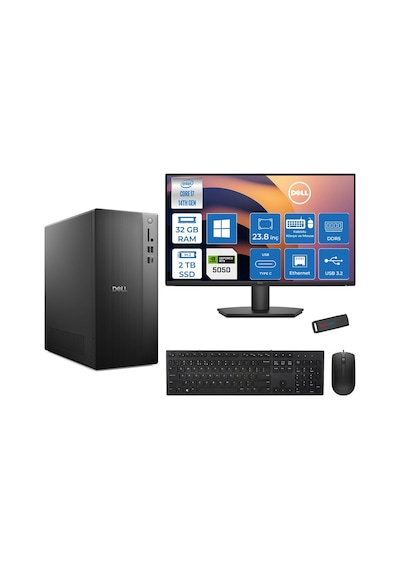 Dell Tower Essential QVT1260 BTO-01400724P14 i7-14700 32 GB 2 TB SSD RTX5050 23.8" W11P Masaüstü Bilgisayar + USB Bellek