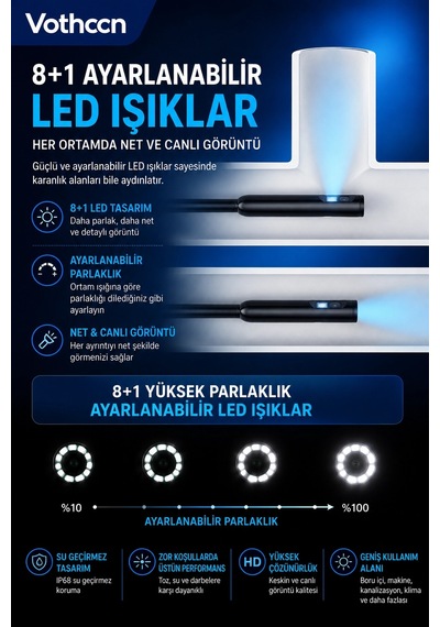 5 Metre Çift Kameralı İos/android Uyumlu Yılan Endoskop Kamera 8mm 2mp Led Li Sert Kablo Çok Renkli