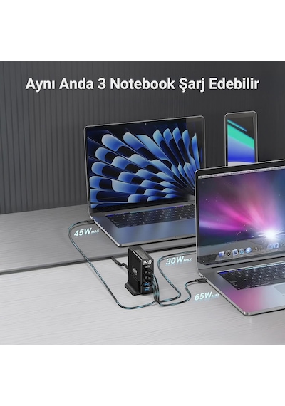 140w Gan Pd 3.1 Masaüstü Hızlı Şarj Cihazı 3 Type-c + 2 Usb-a İphone & Macbook & Laptop Uyumlu Şarj Aleti