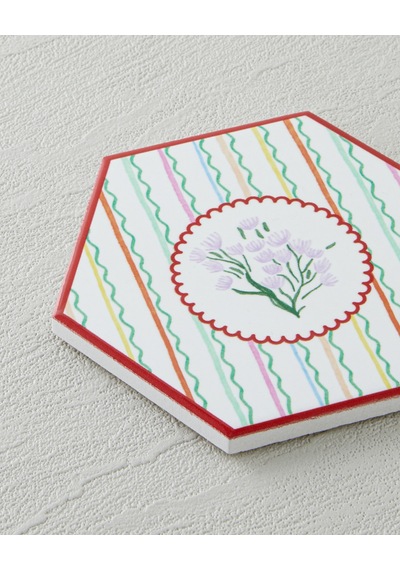 English Home Floral Stripe Seramik Bardak Altlığı 11 Cm Renkli Çok Renkli