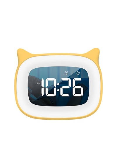 Valkyrie Çok Şirin Kedi Masaüstü Saat Şarjlı Led Işıklı Sevimli Saat Sarı