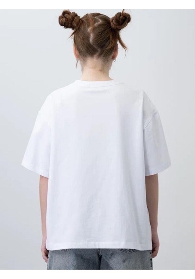 Zekids Kız Çocuk Yıldız Harf Baskılı Oversize T-shirt-15532 Beyaz