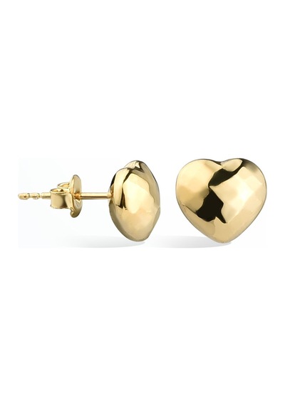 14 Ayar Altın Kaplama Minimal Desenli Kalp Gümüş Küpe - E00286 Gold