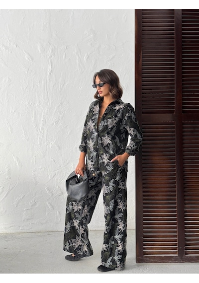 Verymoda Nakışlı Keten Gömlek - F2009 SİYAH