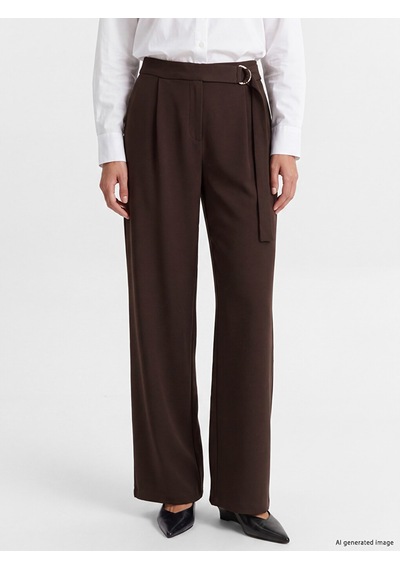 Lcw Everyday Kahverengi Beli Kemerli Pileli Kadın Krep Pantolon