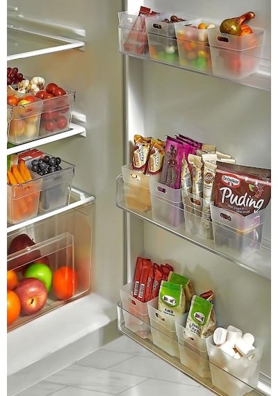 Flora 10 Adet Buzdolabı Kapak Raf Düzenleyici, Mutfak Banyo Çekmece İçi Mini Organizer Kutu 10 Lu Set Şeffaf