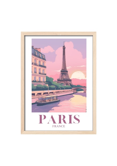 Paris Doğal Ahşap Çerçeveli Poster, Dekoratif Seyahat Duvar Tablosu