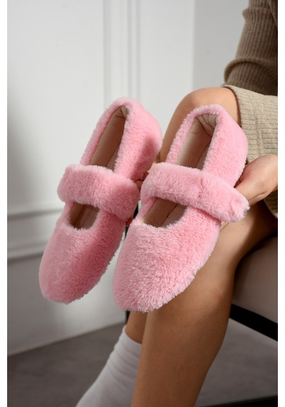 Nmoda Ultra Yumuşak Peluş Kadın Ev Babeti Ses Yapmaz Hafif Taban Panduf Pembe