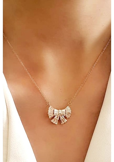 Baget Kesim Zirkon Taşlı 925 Ayar Gümüş Rose Kolye