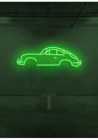 Rent A Carlara Özel Retro Araba Figürlü Neon Tabela Yeşil