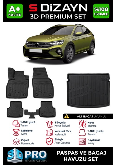 S-dizayn Vw Taigo 3d Pro Havuzlu Paspas Ve Alt Bagaj Havuzu Seti 2'li Set 2020 Üzeri A+ Kalite