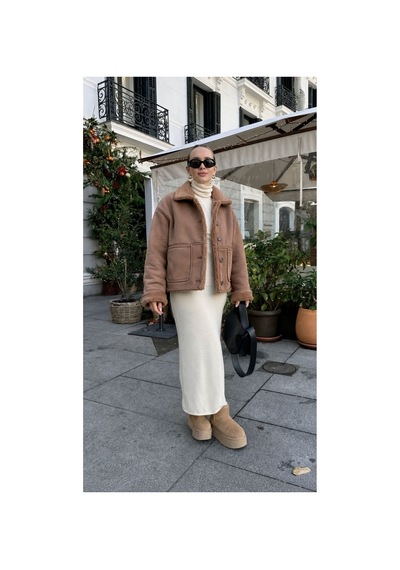 Verymoda Nubuk Yakası Kürklü Mont F1553 Vizon Vizon
