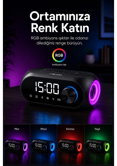 Mikado Md-w7 1200mah 5w Siyah Bluetooth-aux-derece-usb-fm Radyo Alarmlı Saat Speaker Speaker