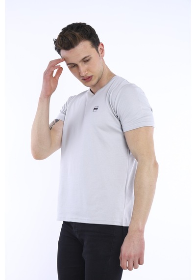 Escetic Erkek Gri Erkek Slim Fit Pamuklu Kısa Kollu Bisiklet Yaka T-Shirt