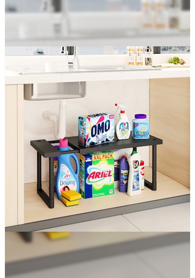 İndecor Houseware Plastik Genişletilebilir Raf Ayarlanabilir Düzenleyici Mutfak Banyo Düzenleyici - Tek Katlı - Beyaz