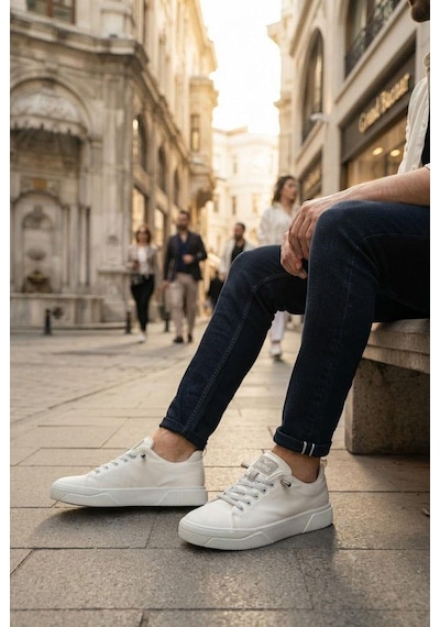 Fort Noka North Rahat Lastik Bağcıklı Sneaker Keten Erkek Ayakkabı Beyaz