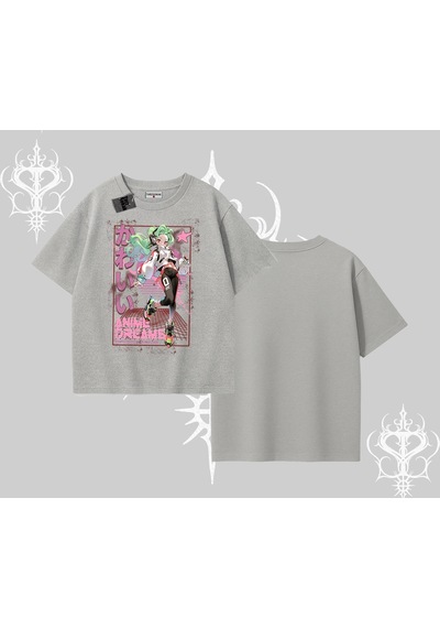 Startmore Startmore Oversize Tshirt Anime Kawaii Japon Kız Desenli Gri