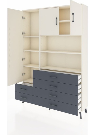 Arges Dolap 8 Raflı 6 Çekmeceli 3 Kapaklı 132x30x195 Aytaşı-aytaşı/antrasit Aytası/antrasıt