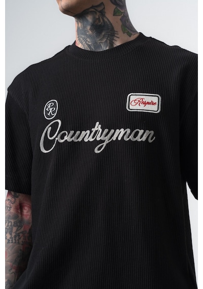 Erkek Countryman Nakışlı Regular Fit T-shirt Şort Takım Siyah