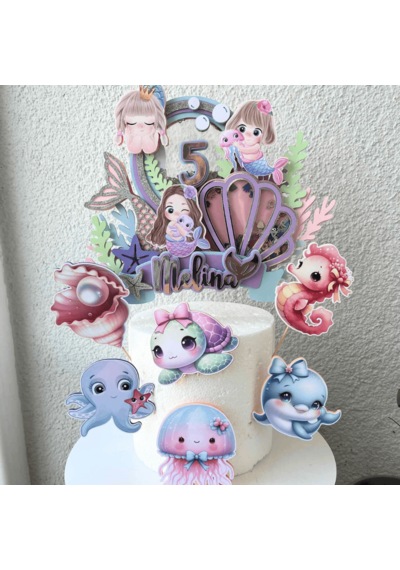 Deniz Kızı Temalı Kız Çocuk Doğum Günü İsme Özel 3d Pasta Süsü Seti Cake Topper Çocuk