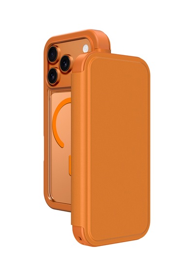 Apple Uyumlu iPhone 17 Pro Max Pu Kartlıklı Kapaklı Amazingthing Glamour Foilo Serisi Kılıf Turuncu Turuncu