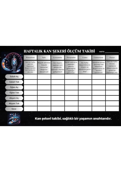 Diyabet Ölçüm Takip Çizelgesi Defteri A Kalite Özel Tasarım 3 Aylık A5 Siyah-beyaz