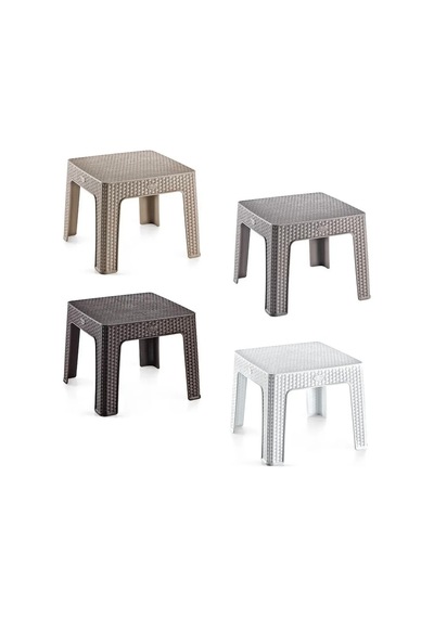 4 Adet Monoblok Rattan Sehpa Bahçe Balkon Şezlong Sehpası Beyaz