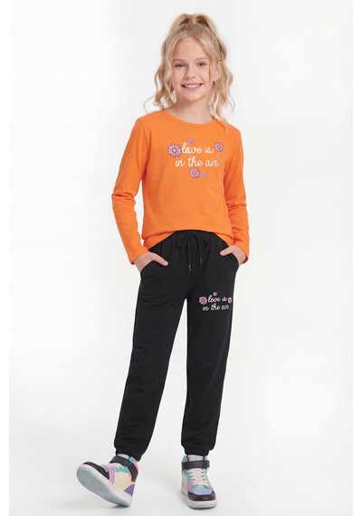 Fyk Kids Yuvarlak Yaka Uzun Kollu Baskı Detaylı Kız Çocuk Alt Üst Takım Turuncu