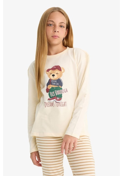 Defacto Kız Çocuk Pijama Takımı Baskılı Uzun Kollu Üst Çizgili Uzun Alt F1085a825auer134 Ekru Defacto Kız Çocuk Pijama Takımı Baskılı Uzun Kollu Üst Çizgili Uzun Alt F1085a825auer134 Ekru