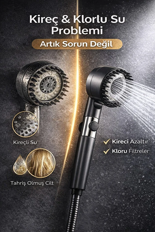 Filtreli Duş Seti 5 Yedek Filtreli Hortum Mafsal Yüksek Basınçlı Gri