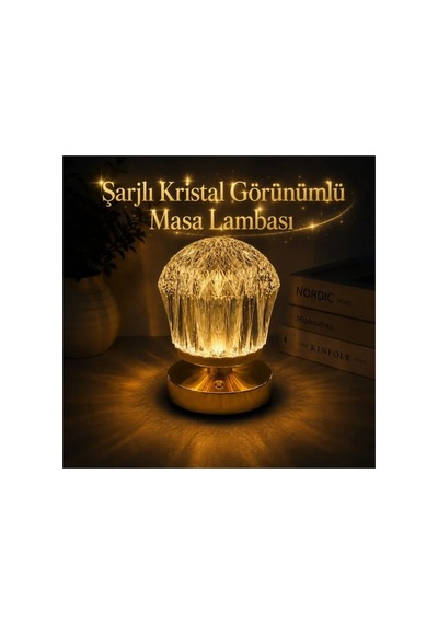 Kristal Görünümlü Şarjlı Led Gece Lambası Rgb Renkli Ve Sarı Işıklı Dekoratif Masa Aydınlatması Gold